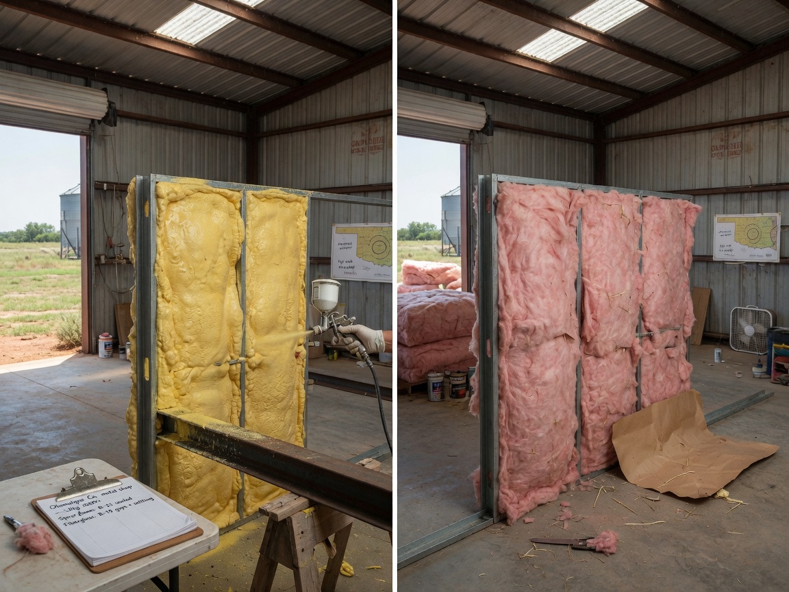 Best Insulation for Metal Buildings in Okmulgee County: Spray Foam vs Fiberglass