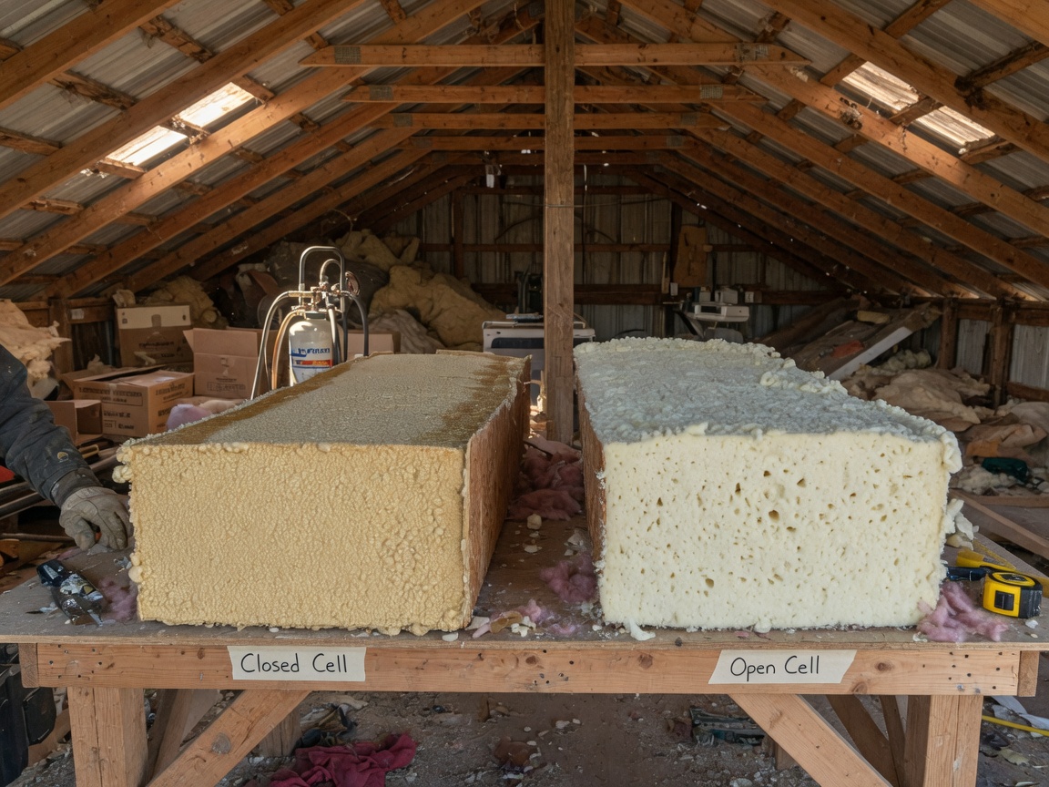 Closed Cell vs Open Cell Spray Foam for Okmulgee Attics, Pole Barns and Shops